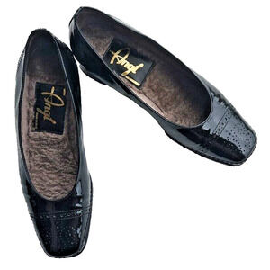Angl Italian Black Patent Leather Day Heel Women's Shoes Sz 38.5 (US 8) Oxford